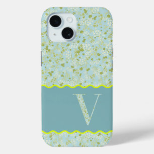 MONOGRAM INITIAL V ACQUA LITTLE FLOWERS iPhone 15 CASE