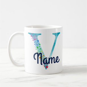 Monogram Initial V Rainbow Star design Coffee Mug