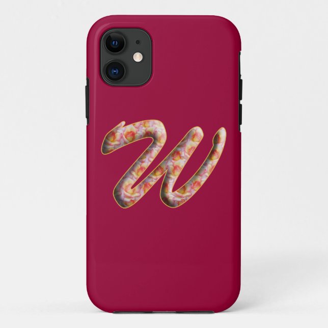 Monogram Initial W in Roses Iphone Case (Back)