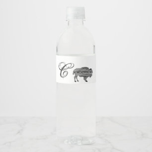 Monogram Initial Water Bottle Label Boho Buffalo T