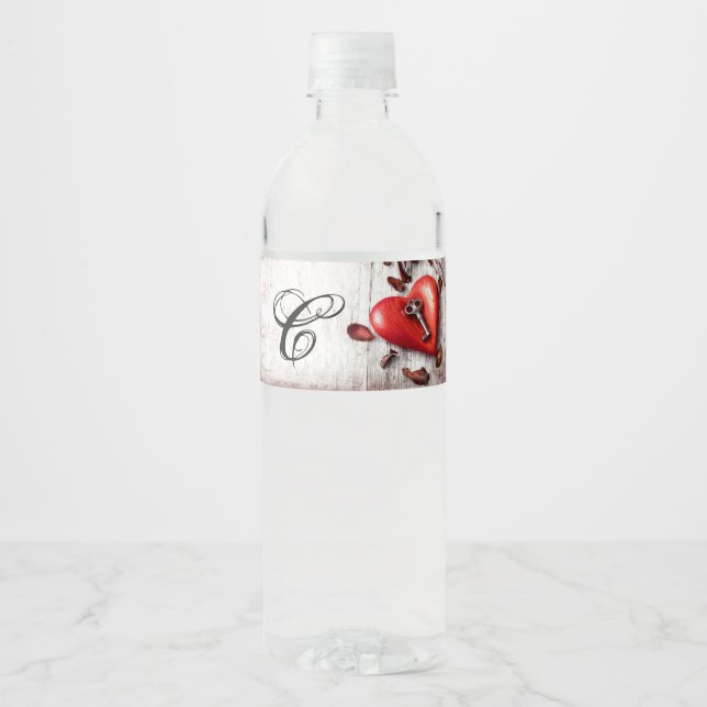Monogram Initial Water Bottle Label Country Wood K (Front)