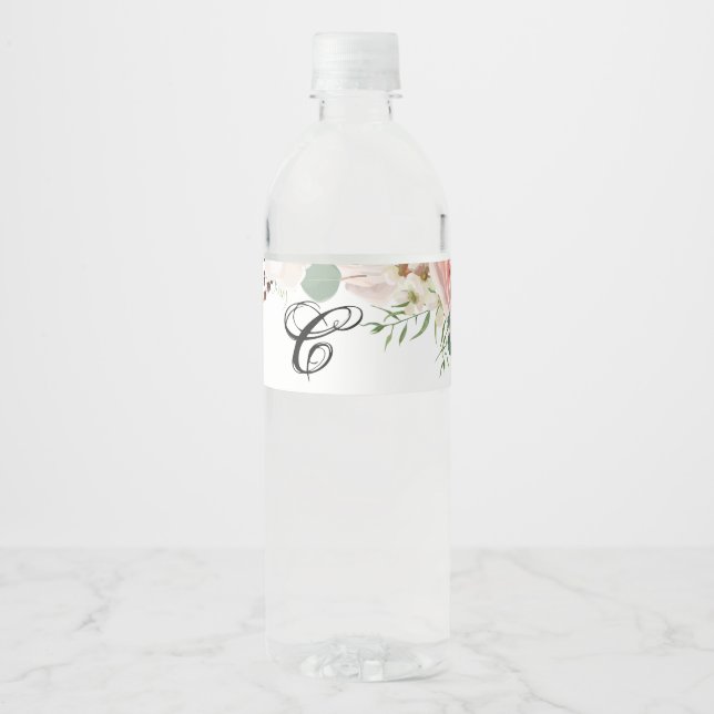Monogram Initial Water Bottle Label Geometric Rose (Front)