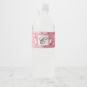 Monogram Initial Water Bottle Label Rose Gold Glit