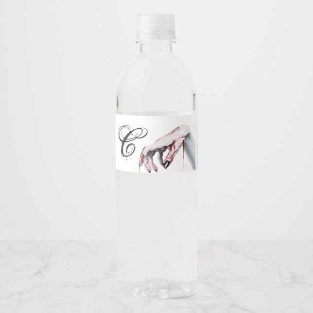 Monogram Initial Water Bottle Label zombie blood d (Front)