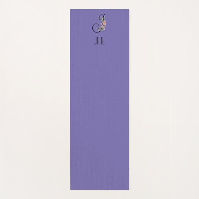 Monogram initial watercolor flower lavender yoga mat (Front)