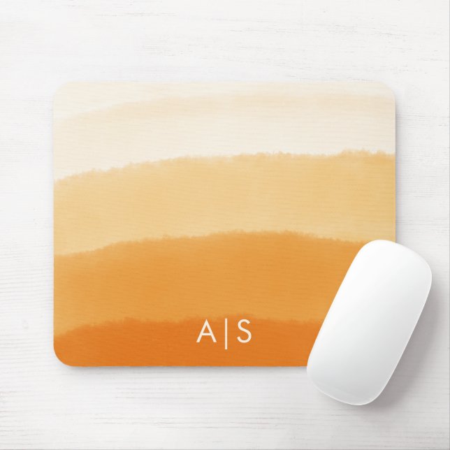 Monogram Initial Watercolor  Pumpkin Orange Ombre Mouse Pad (With Mouse)