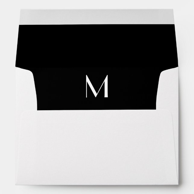 Monogram Initial White Envelope, Black Lined Envelope (Back (Bottom))