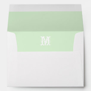 Monogram Initial White Envelope, Mint Green Lined Envelope