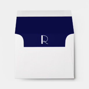 Monogram Initial White Envelope, Navy Liner RSVP Envelope