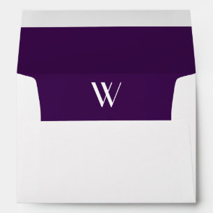 Monogram Initial White Envelope, Plum Liner Envelope
