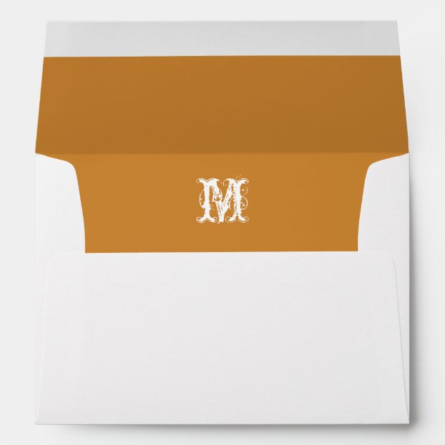 Monogram Initial White Envelope, Pumpkin  Lined Envelopes (Back (Bottom))