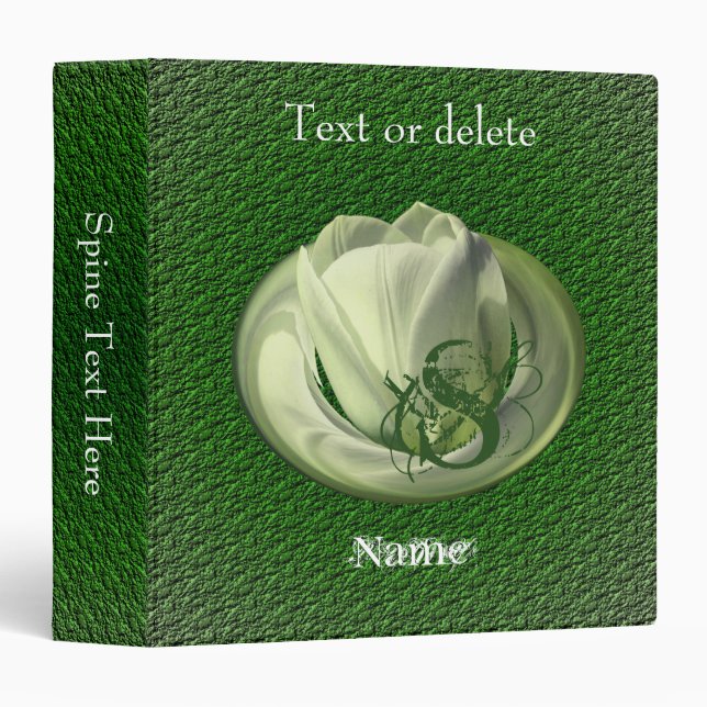 Monogram Initial White Tulip Flower Personalized Binder (Front/Spine)