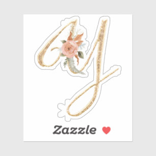 Monogram Initial Y Gold Glitter Peony Rose Floral
