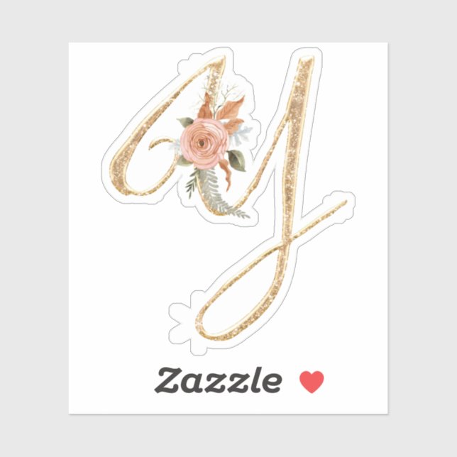 Monogram Initial Y Gold Glitter Peony Rose Floral (Sheet)