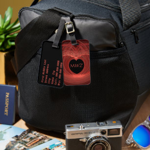 Monogram Initialled Red Heart Artwork Custom Luggage Tag