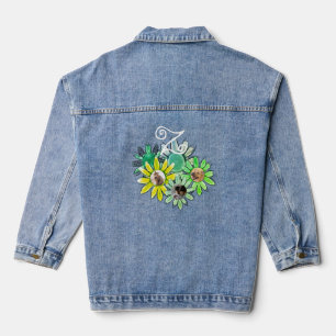 Monogram Initials 3 Photo Daisy Flowers Denim Jacket