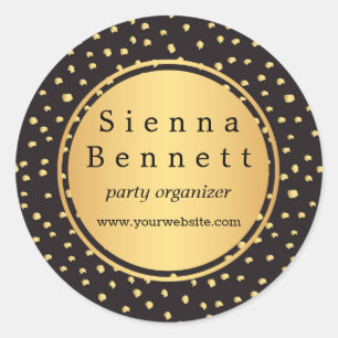 Monogram,  initials black and gold polka dots classic round sticker