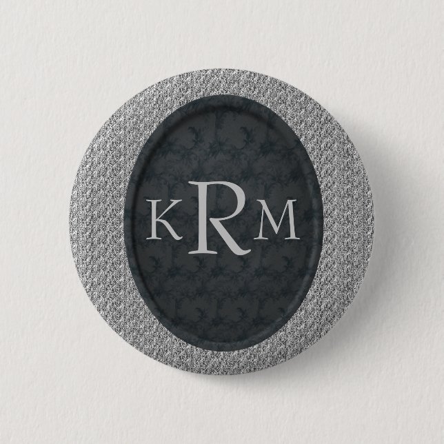 Monogram Initials Black Floral Personalized 2 Inch Round Button (Front)