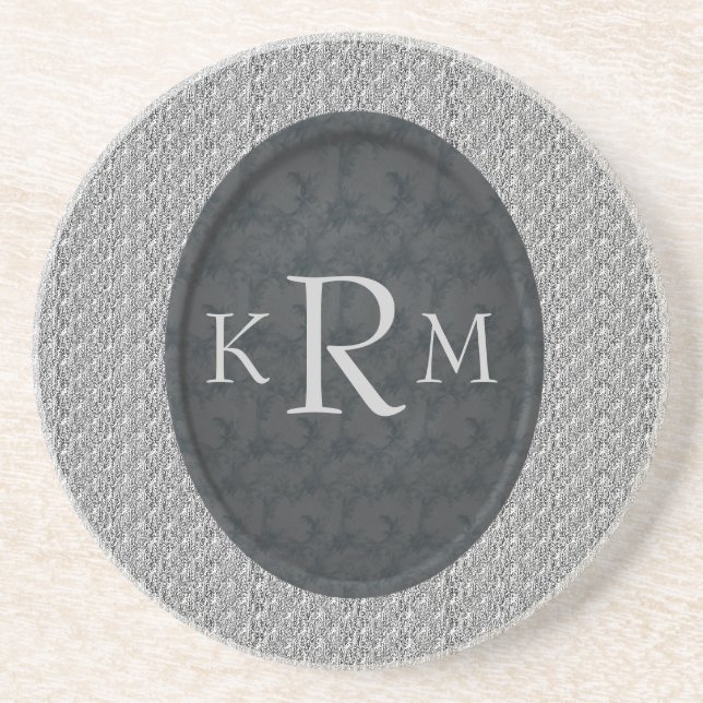 Monogram Initials Black Floral Personalized Coaster (Front)