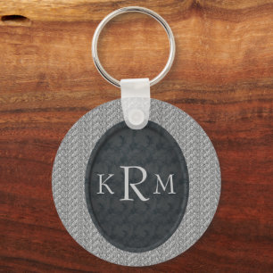 Monogram Initials Black Floral Personalized Keychain