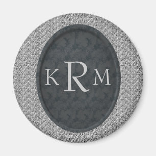 Monogram Initials Black Floral Personalized Magnet