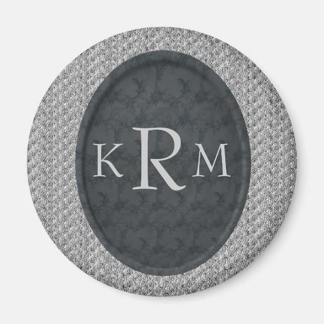 Monogram Initials Black Floral Personalized Magnet (Front)