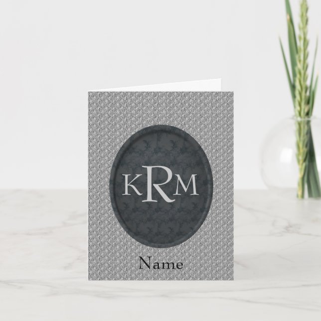 Monogram Initials Black Floral Personalized Note Card (Front)
