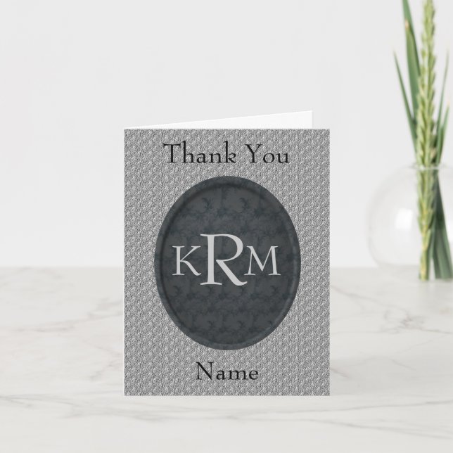 Monogram Initials Black Floral Personalized Thank You Card (Front)