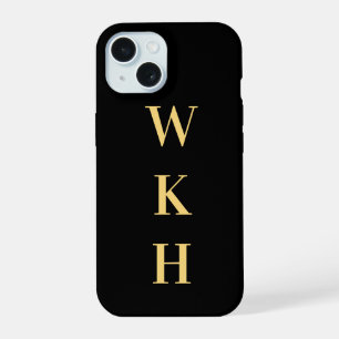 Monogram Initials Black Gold iPhone 15 Case