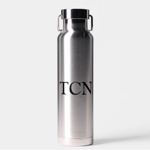 Monogram Initials Black Silver White Gift for Him  Water Bottle