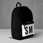 Monogram Initials Black & White Back to School Printed Backpack<br><div class="desc">Certainly! This printed backpack, designed in a modern and elegant black and white colour scheme, showcases initials for a sleek and personalized touch. Its sophisticated design effortlessly combines modernity and style, making it a fashionable and practical accessory for travel. Embrace a chic and contemporary printed backpack, featuring personalized initials in...</div>
