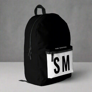Monogram Initials Black & White Back to School Printed Backpack