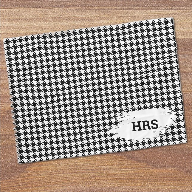 Monogram Initials Black & White Houndstooth Fleece Blanket (Creator Uploaded)