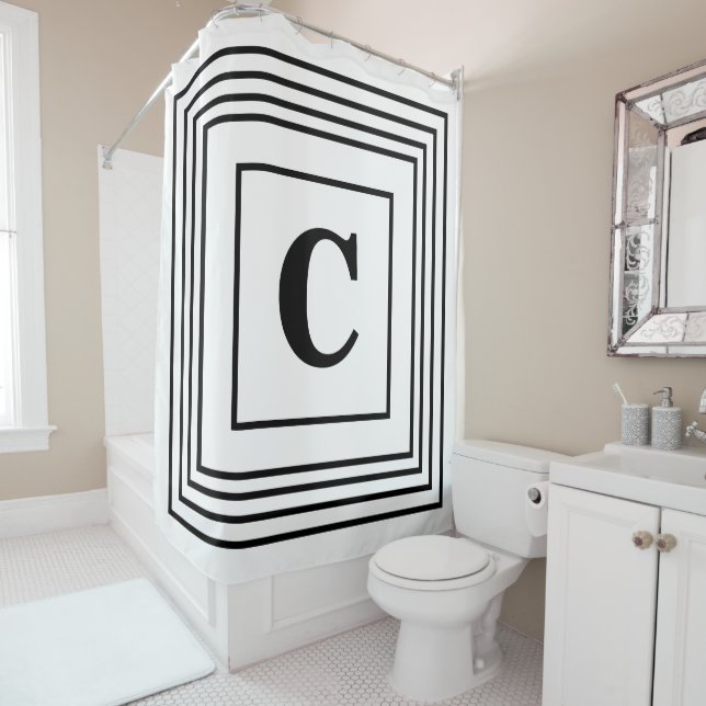 Monogram Initials Black White Striped Custom Name (In Situ)