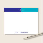 Monogram Initials Blue & Turquoise Band Stationery Card<br><div class="desc">This simple, modern design features a 2-color band with 2 initials and name/text at the bottom. Click the customize button if you would like to adjust the design elements and/or further modify the text! Variations of this design, additional colors, as well as coordinating products are available in our shop, zazzle.com/store/doodlelulu....</div>