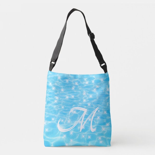 Monogram Initials blue water ripple water texture  Crossbody Bag (Back)