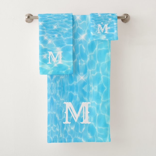 Monogram Initials blue water ripple water textures Bath Towel Set (Insitu)