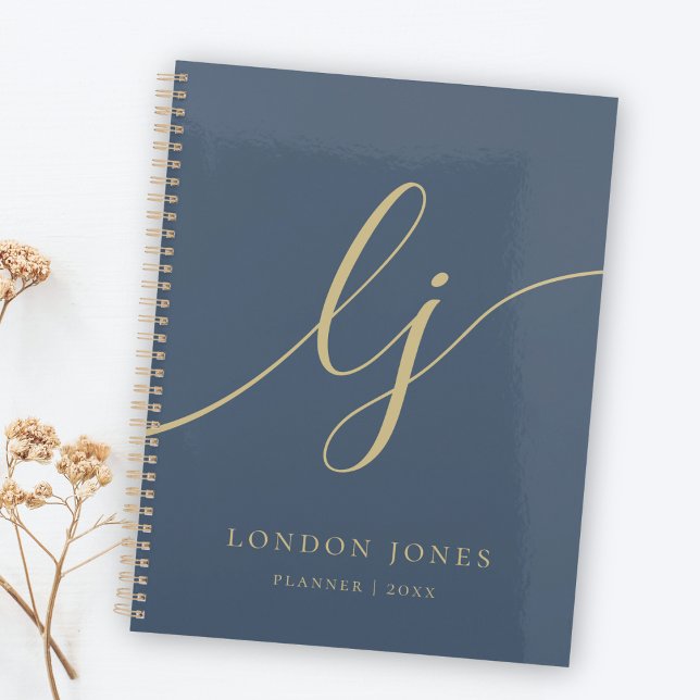 Monogram Initials Chic Navy Gold Business Planner (Creator Uploaded)