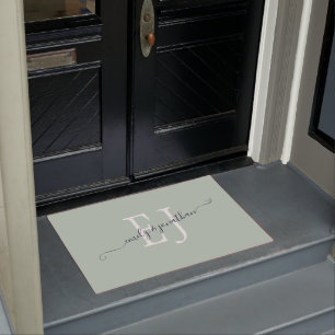 Monogram Initials Couples Names Sage Green Doormat