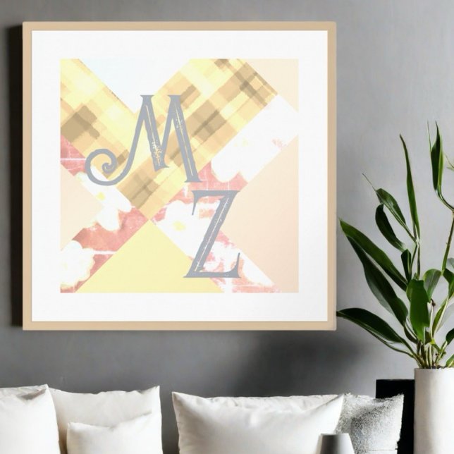 Monogram initials custom geometric abstract plaid  poster (Creator Uploaded)