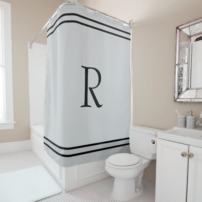 Monogram Initials Custom Name Black Stripes Grey (In Situ)