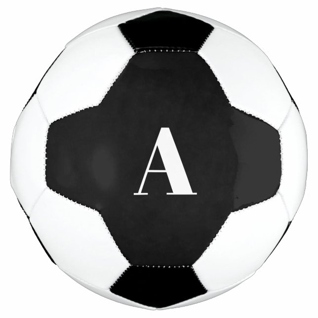 Monogram Initials Custom Name Black White Favour Soccer Ball (Front)