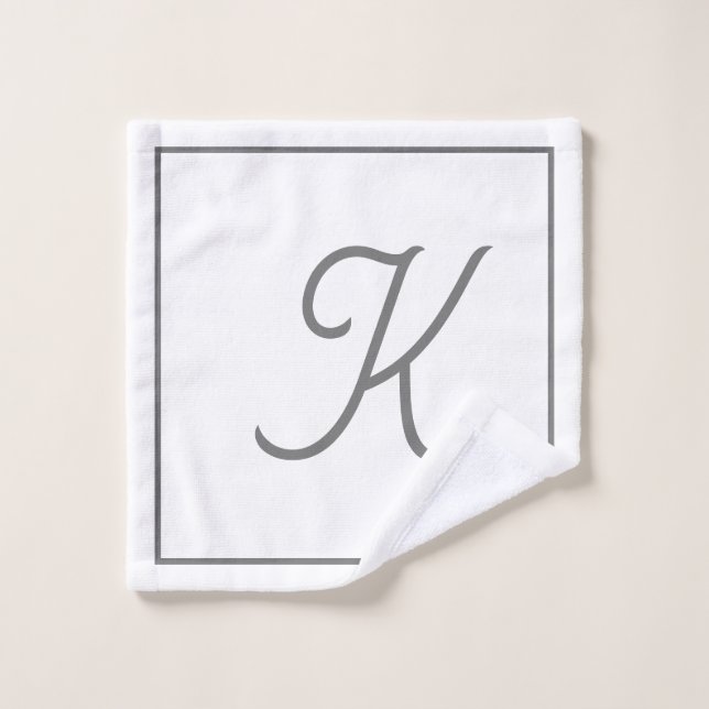 Monogram Initials Custom Name Grey Grey White Wash Cloth (Wash Cloth)
