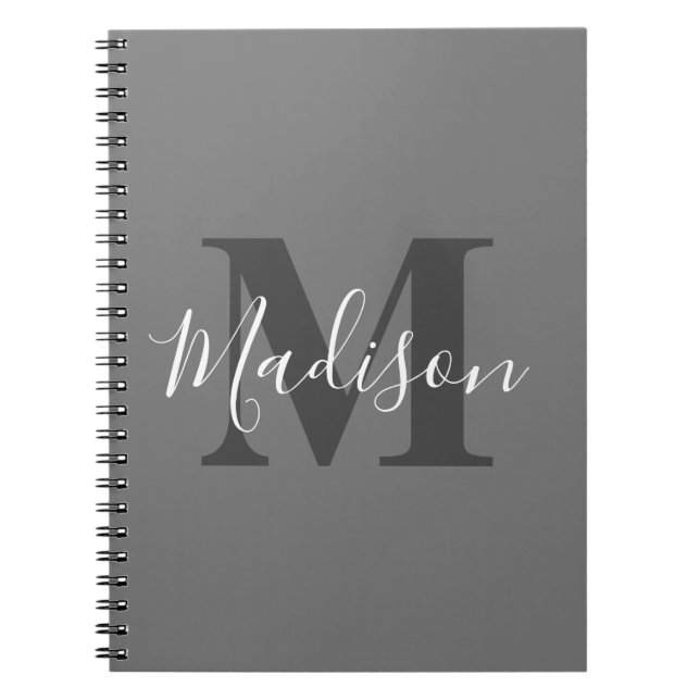Monogram Initials Custom Name Grey White Cool Notebook (Front)