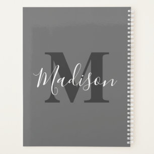 Monogram Initials Custom Name Grey White Elegant Planner
