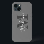 Monogram Initials Custom Name Grey White Gift<br><div class="desc">Monogrammed initial and custom name templates which you can edit. Designed with solid grey colour background with white colour texts,  you can change both the colours if you wish.</div>