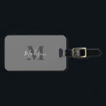 Monogram Initials Custom Name Grey White Gift Luggage Tag<br><div class="desc">Monogrammed initial and also personal details like name,  address,  phone number and email all of which you can edit. Designed with solid grey colour background with white colour texts,  you can change both the colours if you wish.</div>