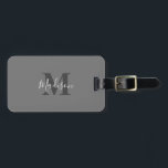 Monogram Initials Custom Name Grey White Gift Luggage Tag<br><div class="desc">Monogrammed initial and also personal details like name,  address,  phone number and email all of which you can edit. Designed with solid grey colour background with white colour texts,  you can change both the colours if you wish.</div>