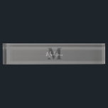 Monogram Initials Custom Name Grey White Gift Nameplate<br><div class="desc">Monogrammed initial and custom name templates which you can edit. Designed with solid grey colour background with white colour texts,  you can change both the colours if you wish.</div>