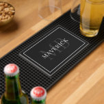 Monogram Initials Custom Name Home Bar Mat Barware<br><div class="desc">This stylish, contemporary personalized home bar mat features your name and monogrammed initials in elegant, minimalist grey typography, set within a grey rectangular border. Simply input your details in the personalization field to create your own unique home bar mat. It serves as an ideal personalized gift for those seeking a...</div>